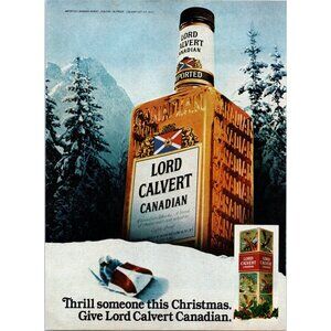1981 Lord Calvert Canadian Whisky Whiskey Vintage Print Ad Bobsled 80s Wall Art